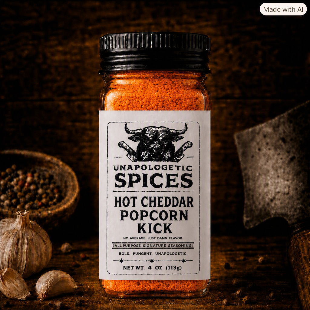 Unapologetic Spices Hot Cheddar Popcorn Kick 4oz jar