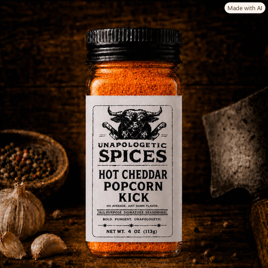 Unapologetic Spices Hot Cheddar Popcorn Kick 4oz jar